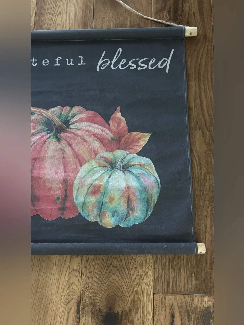 Thankful Grateful Blessed Pumpkin Fabric Wall Art -Fall Decor 37x25”